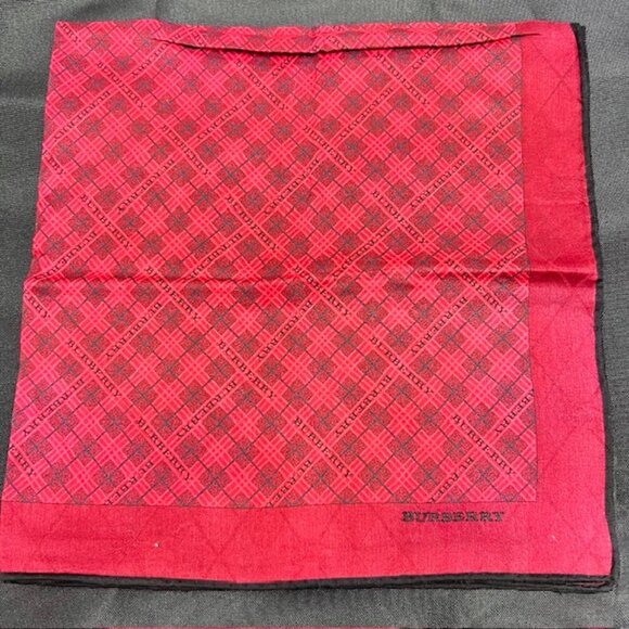 Unused Burberry Men / women Handkerchief 19" cotton burgendy black check logo(88 - Picture 4 of 6
